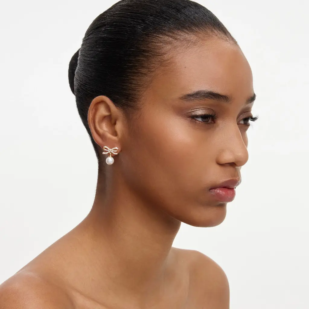 Gold Bow Pearl Earrings