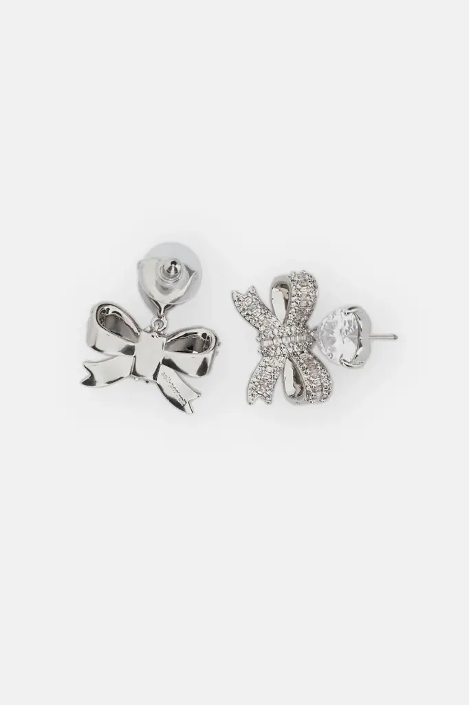 Crystal Heart Bow Drop Earrings