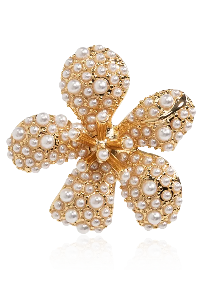 Gold Pearl Encrusted Flower Earrings