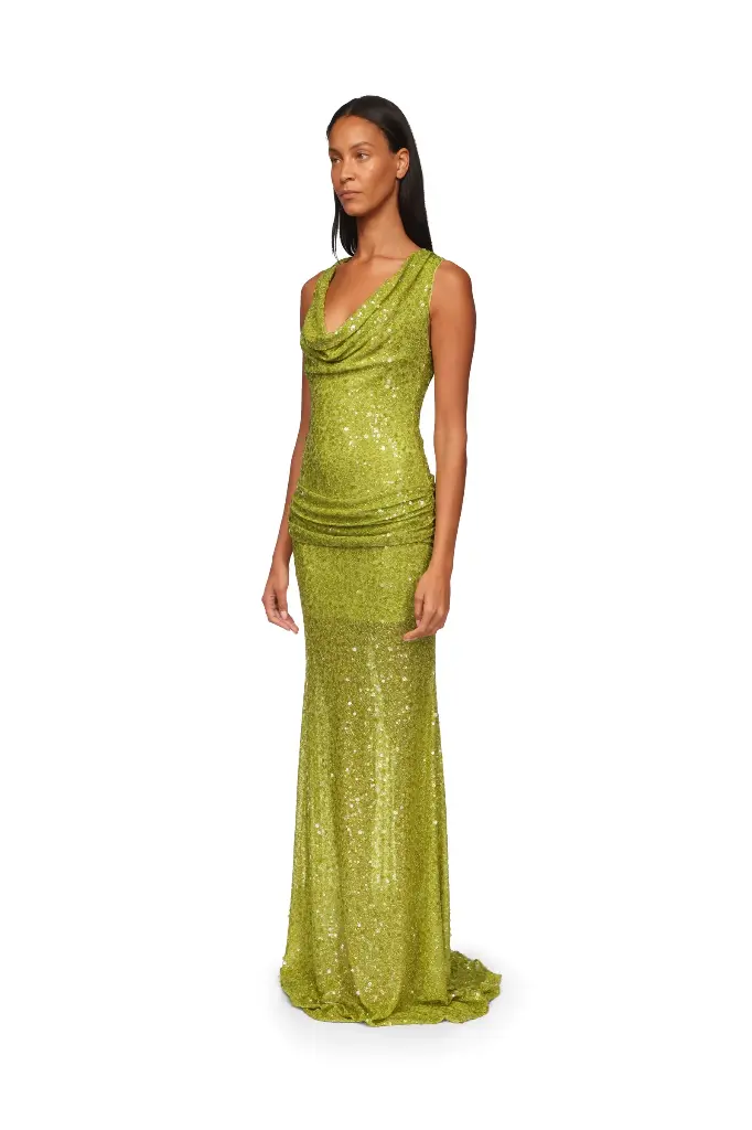 Plunge Neckline Sequin Embellished Gown