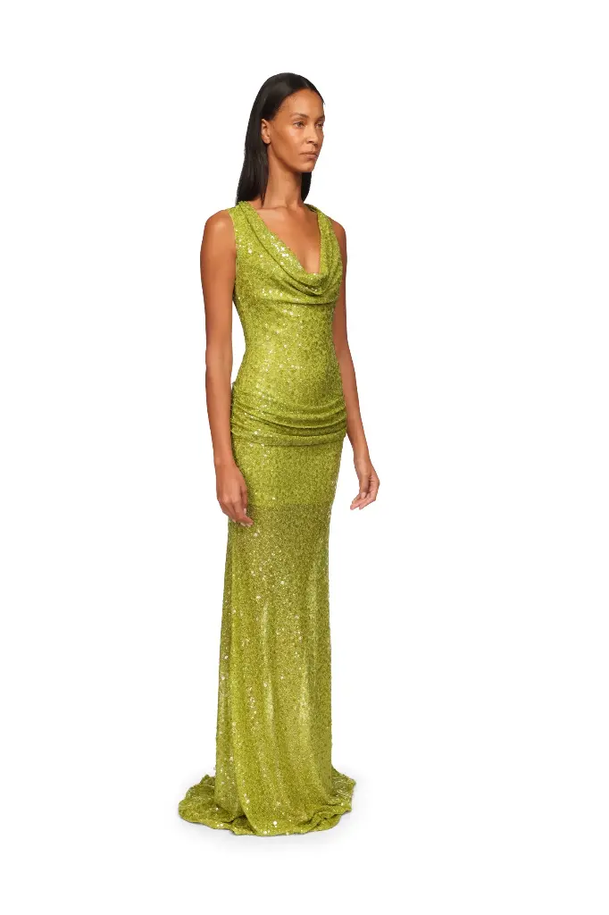 Plunge Neckline Sequin Embellished Gown