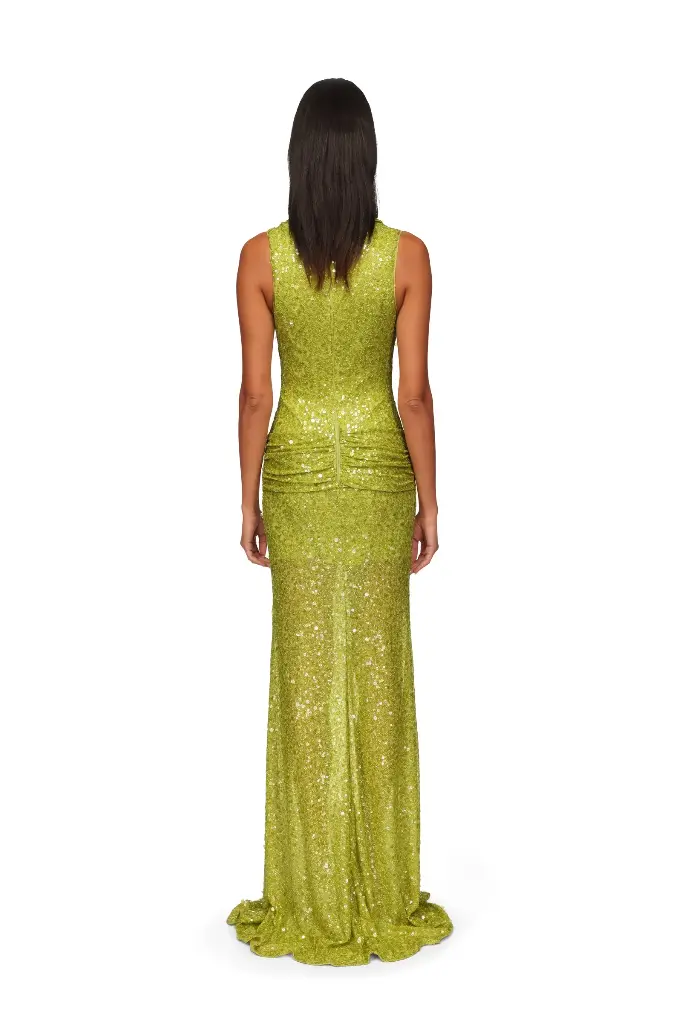 Plunge Neckline Sequin Embellished Gown