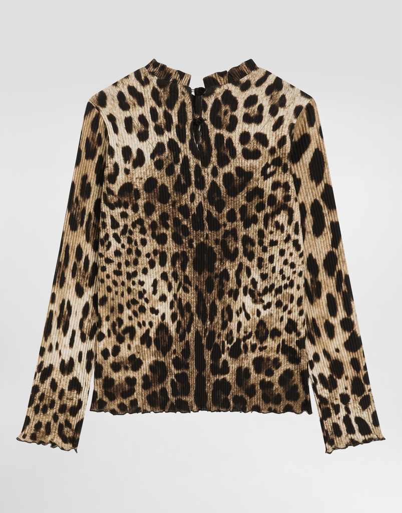 Leopard Print Ribbed Turtleneck