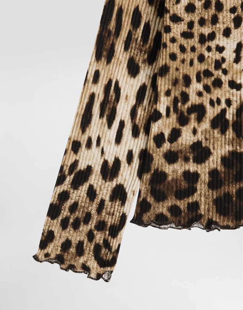 Leopard Print Ribbed Turtleneck