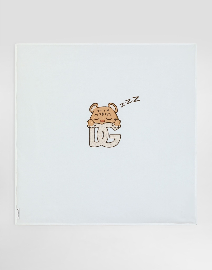 Leopard and DG Logo Print Interlock Blanket