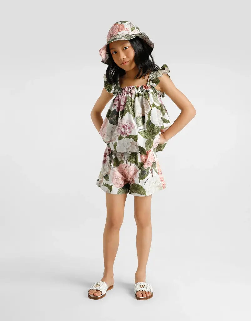 Hydrangea Print Poplin Shorts