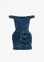 Off-Shoulder Denim Mini Dress with Sculpted Flower 