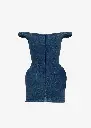 Off-Shoulder Denim Mini Dress with Sculpted Flower 