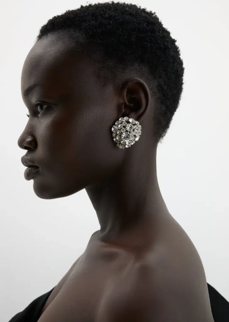 Crystal Embellished Cluster Stud Clip Earrings in Silver