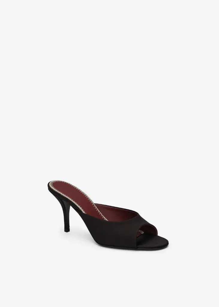 Satin Pointed Toe Mules in Black