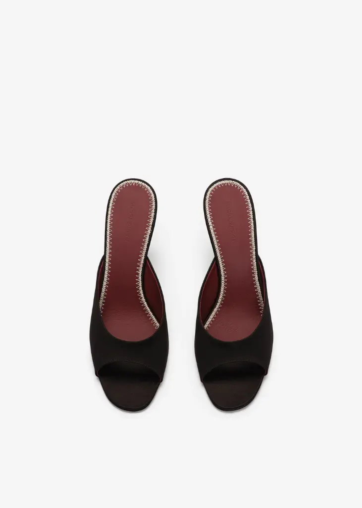 Satin Pointed Toe Mules in Black