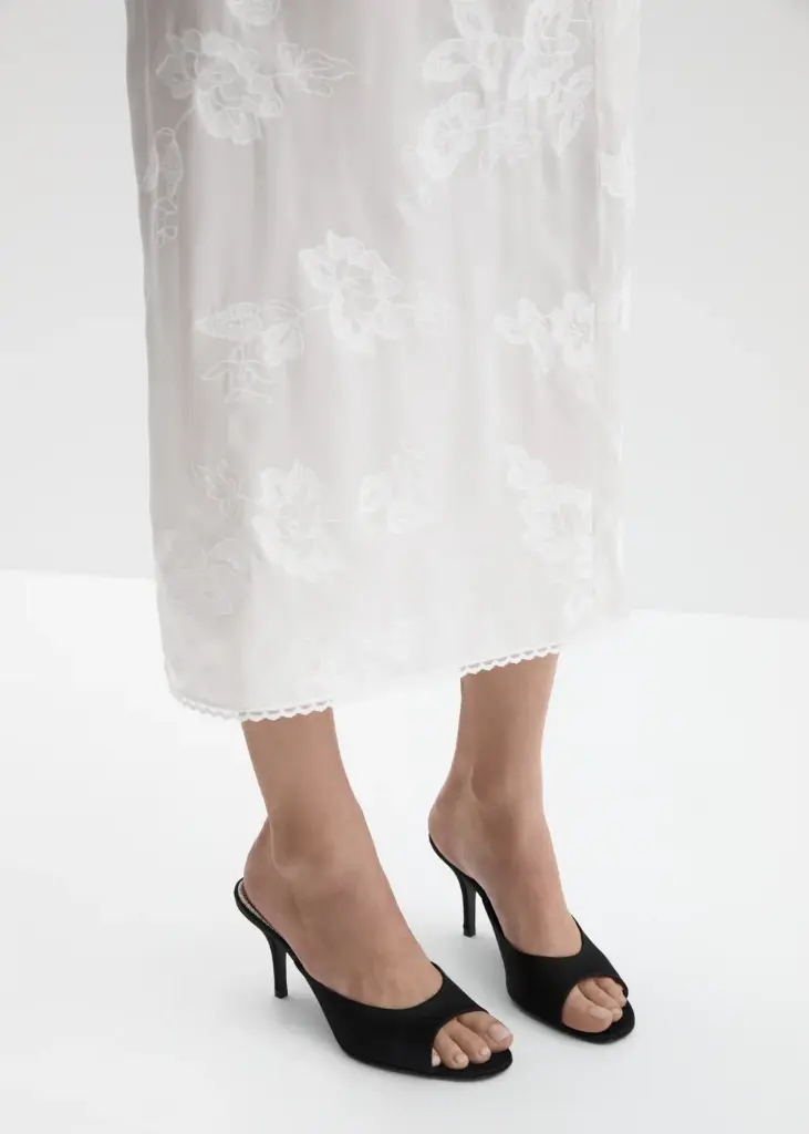 Satin Pointed Toe Mules in Black