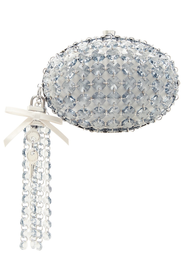 Grey Oval Crystal Chain Clutch Bag 