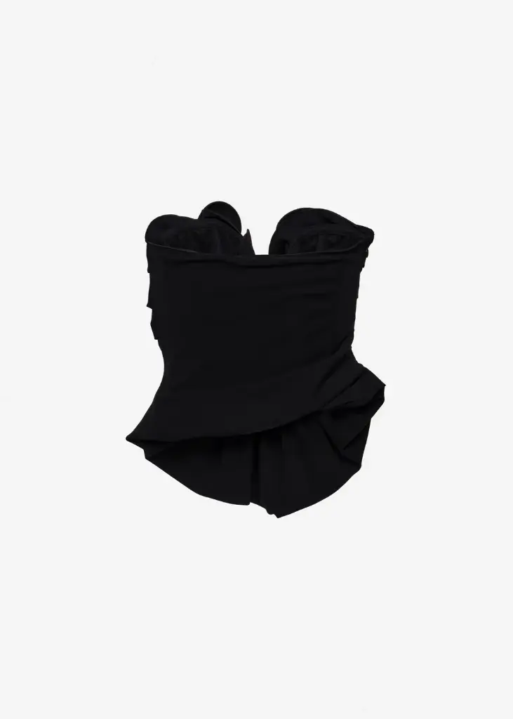 Draped Corset with Floral Detail in Black