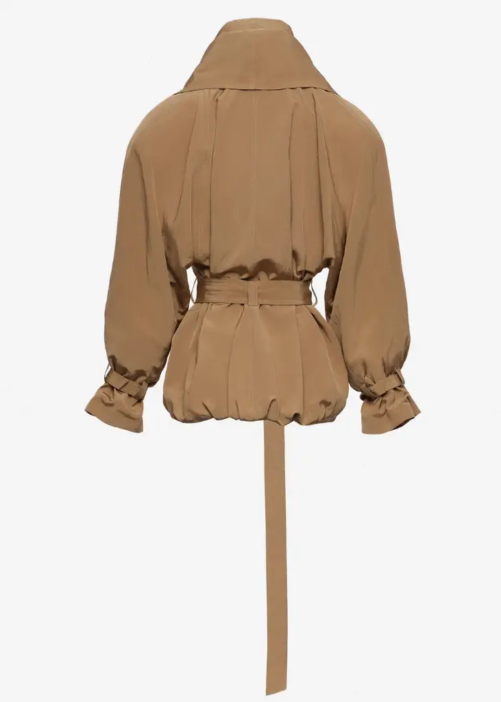 Draped Collar Viscose and Linen Jacket in Beige