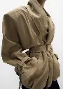 Draped Collar Viscose and Linen Jacket in Beige