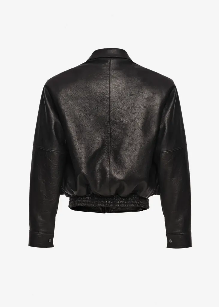 Classic Collar Vintage Leather Jacket in Black