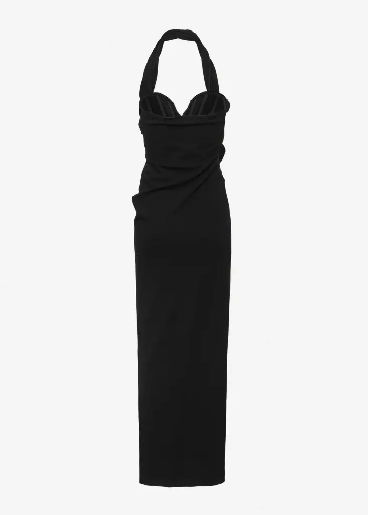 Halter Corset Draped Dress in Black