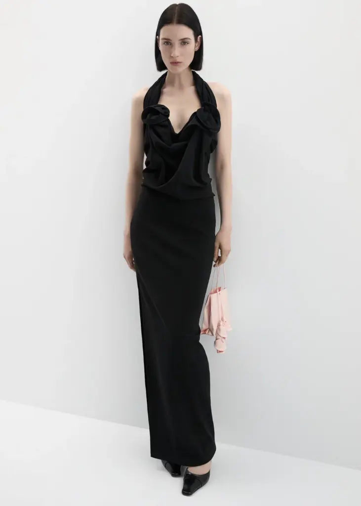 Halter Corset Draped Dress in Black