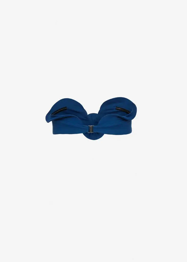 Sculptural Bandeau Swim Top in Blue