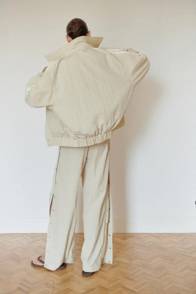 Light Beige Water Resistant Bomber Jacket with Stripes