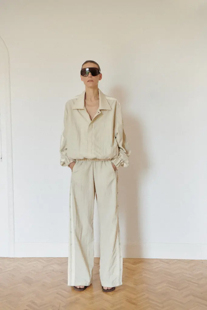 Light Beige Water Resistant Bomber Jacket with Stripes
