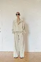 Light Beige Water Resistant Bomber Jacket with Stripes