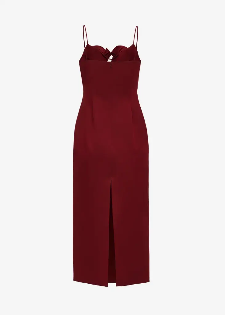 Cotton and Silk Flower Detail Midi Beach Dress in Burgundy