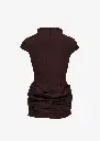 Fitted Draped Mini Dress with Stand Collar in Brown