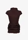 Fitted Draped Mini Dress with Stand Collar in Brown