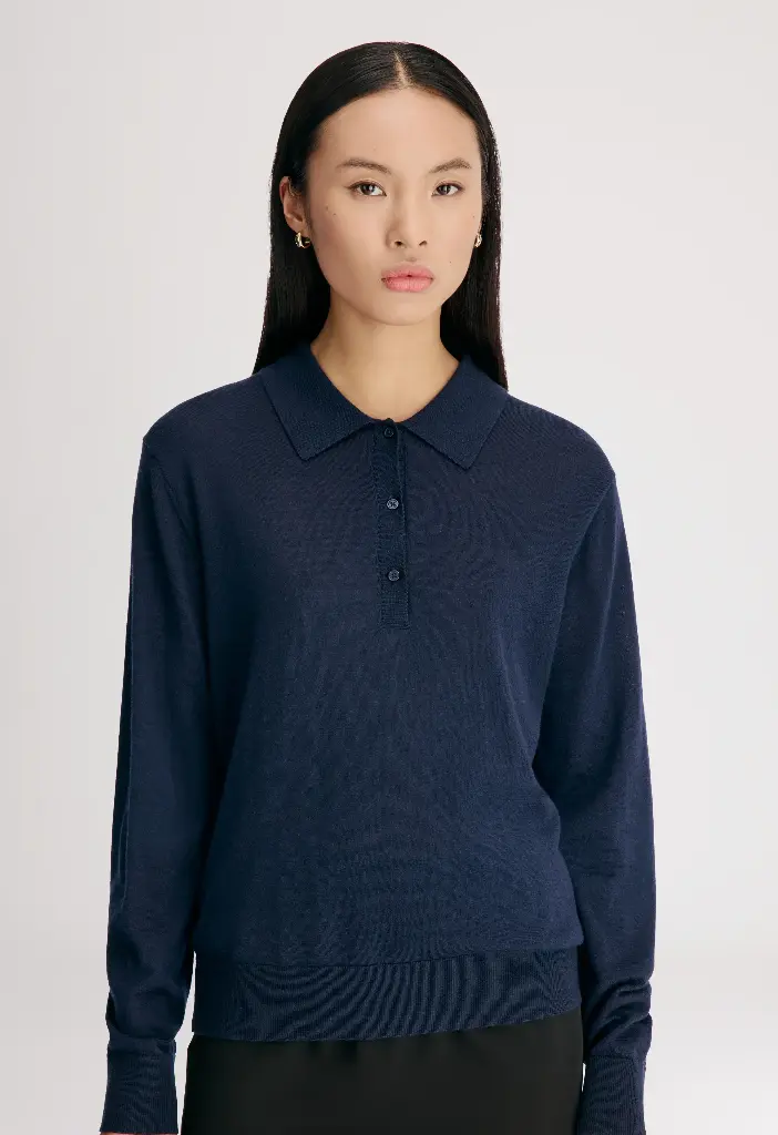 MILES Long-sleeve fine knit polo top