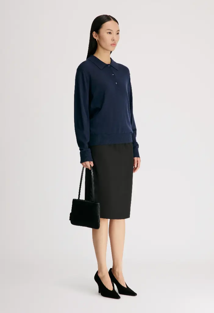 MILES Long-sleeve fine knit polo top
