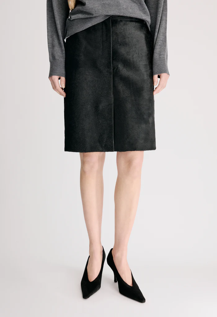 DEBI Pony-effect leather skirt
