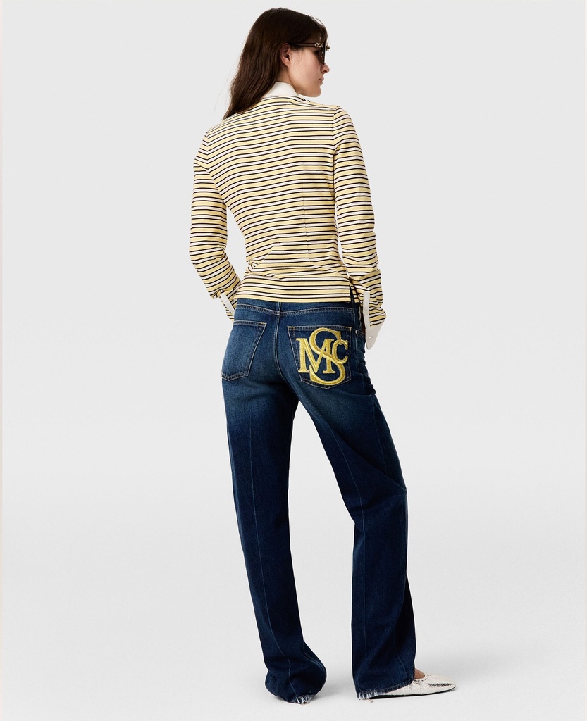 Straight Jeans with Embroidered Crest