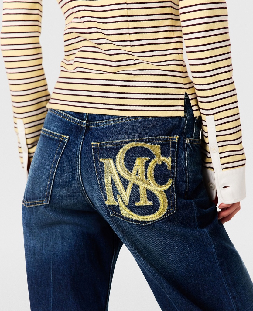 Straight Jeans with Embroidered Crest