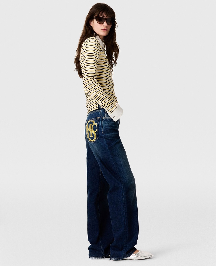 Straight Jeans with Embroidered Crest