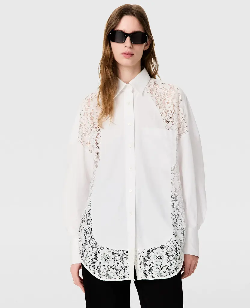 Poplin Shirt with Lace Panels