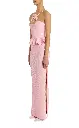 Pink Sequin Peplum Gown With Sequin Flower Pin
