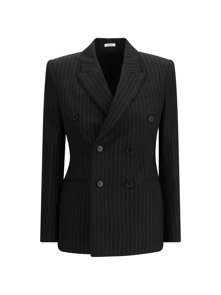 Pinstripe Print Double Breasted Blazer