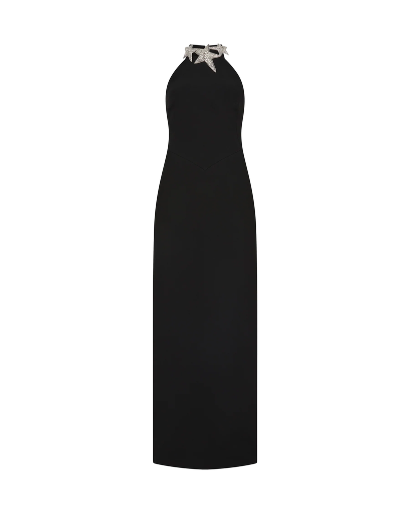 Crystal Star Emnbroidered Neckline Detail Gown 