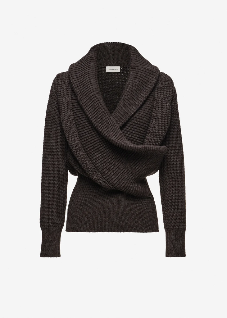 Cashmere Draped Shawl Collar Sweater 