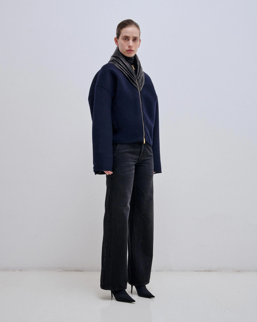 Anya Cashmere Wool Leather Collar Bomber