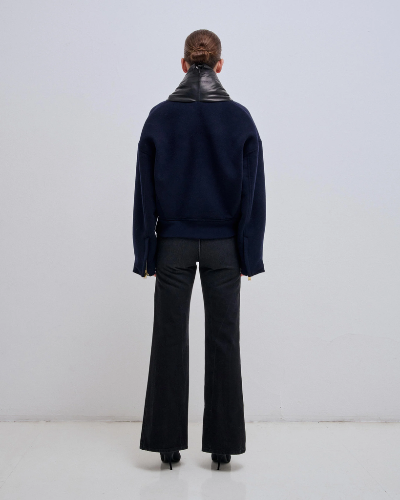 Anya Cashmere Wool Leather Collar Bomber