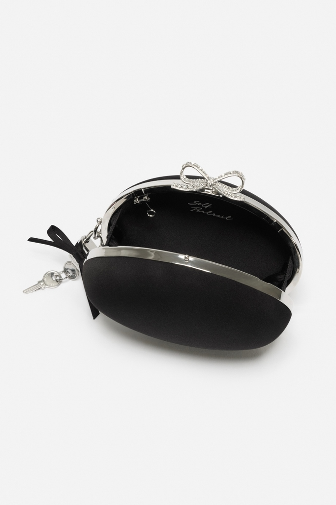 Black Satin Oval Clutch