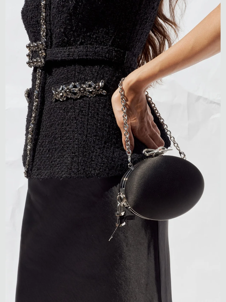 Black Satin Oval Clutch