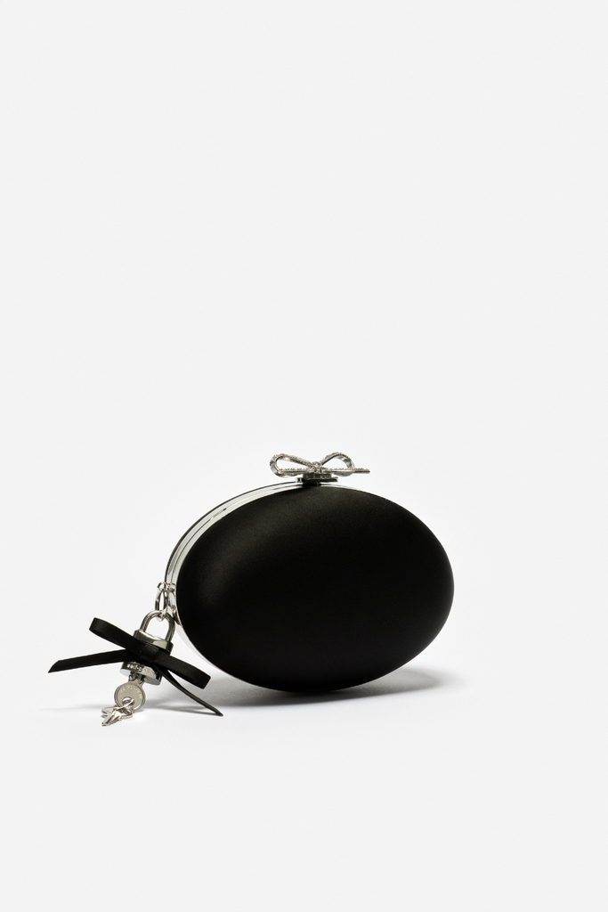 Black Satin Oval Clutch