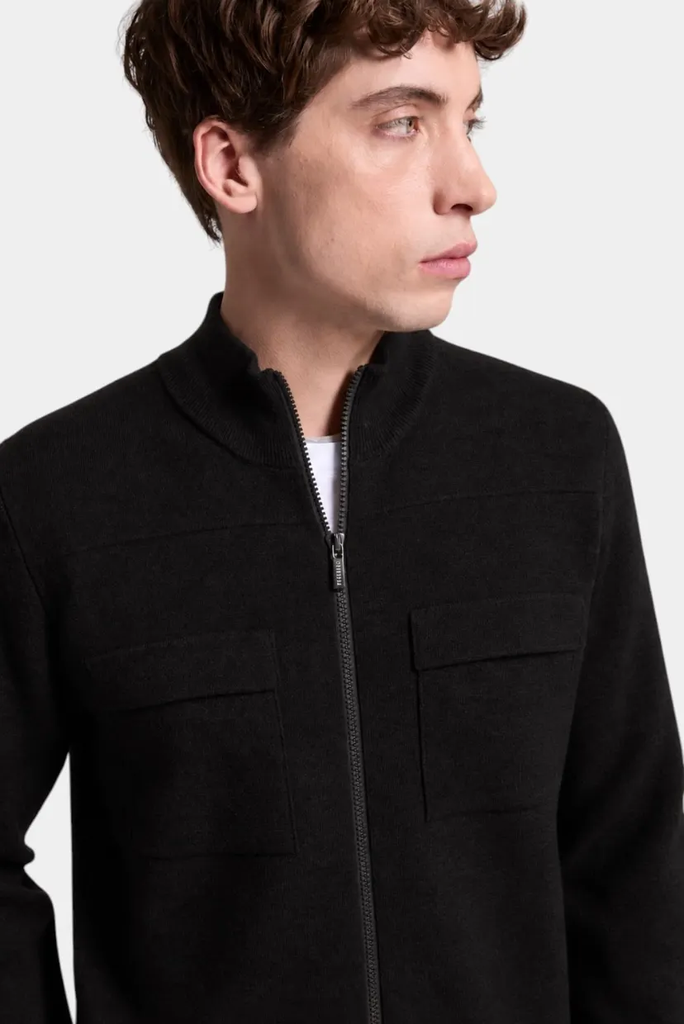 Peserico Men's Full-Zip Knit Sweater with Stand Collar and Chest Pockets