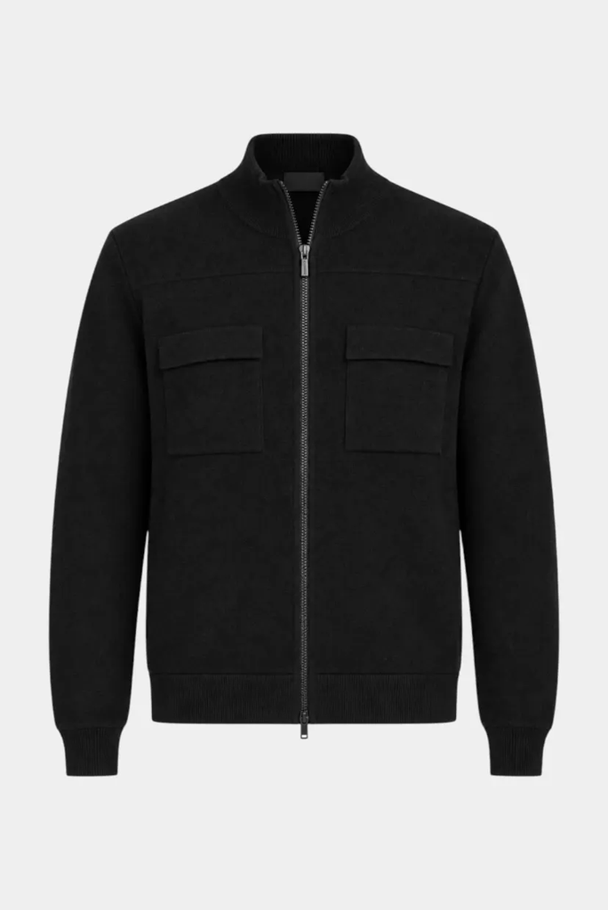 Peserico Men's Full-Zip Knit Sweater with Stand Collar and Chest Pockets