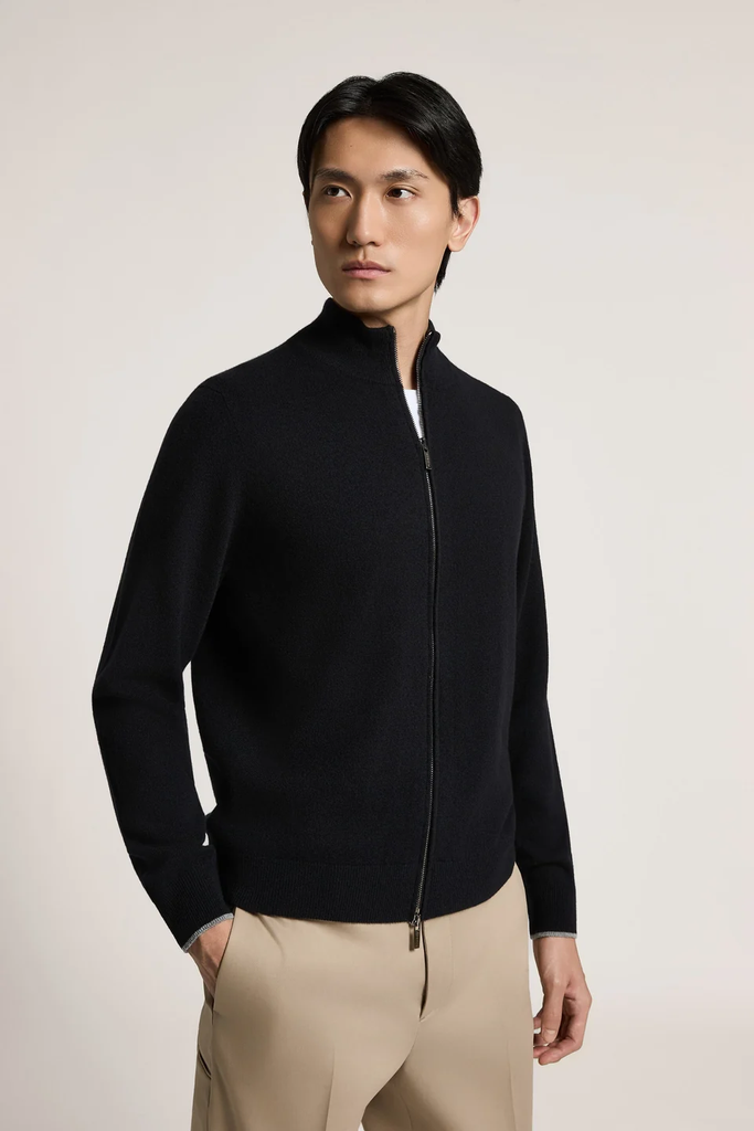 Full-Zip Cardigan in Wool and Cashmere