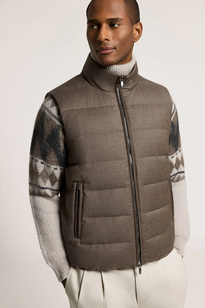 Down Vest in Pure Wool Flannel